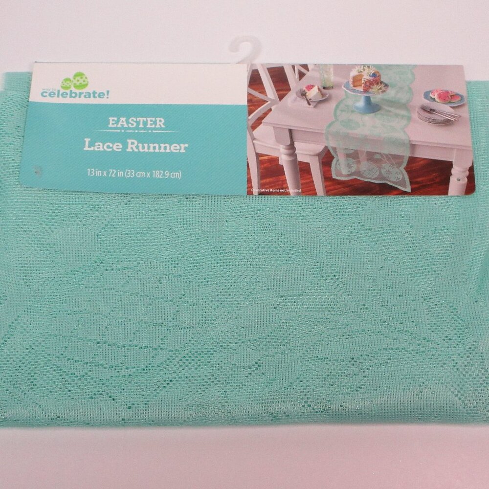 Easter Lace Table Runner Eggs Floral Blue Green 13"x72" Spring Decor NEW